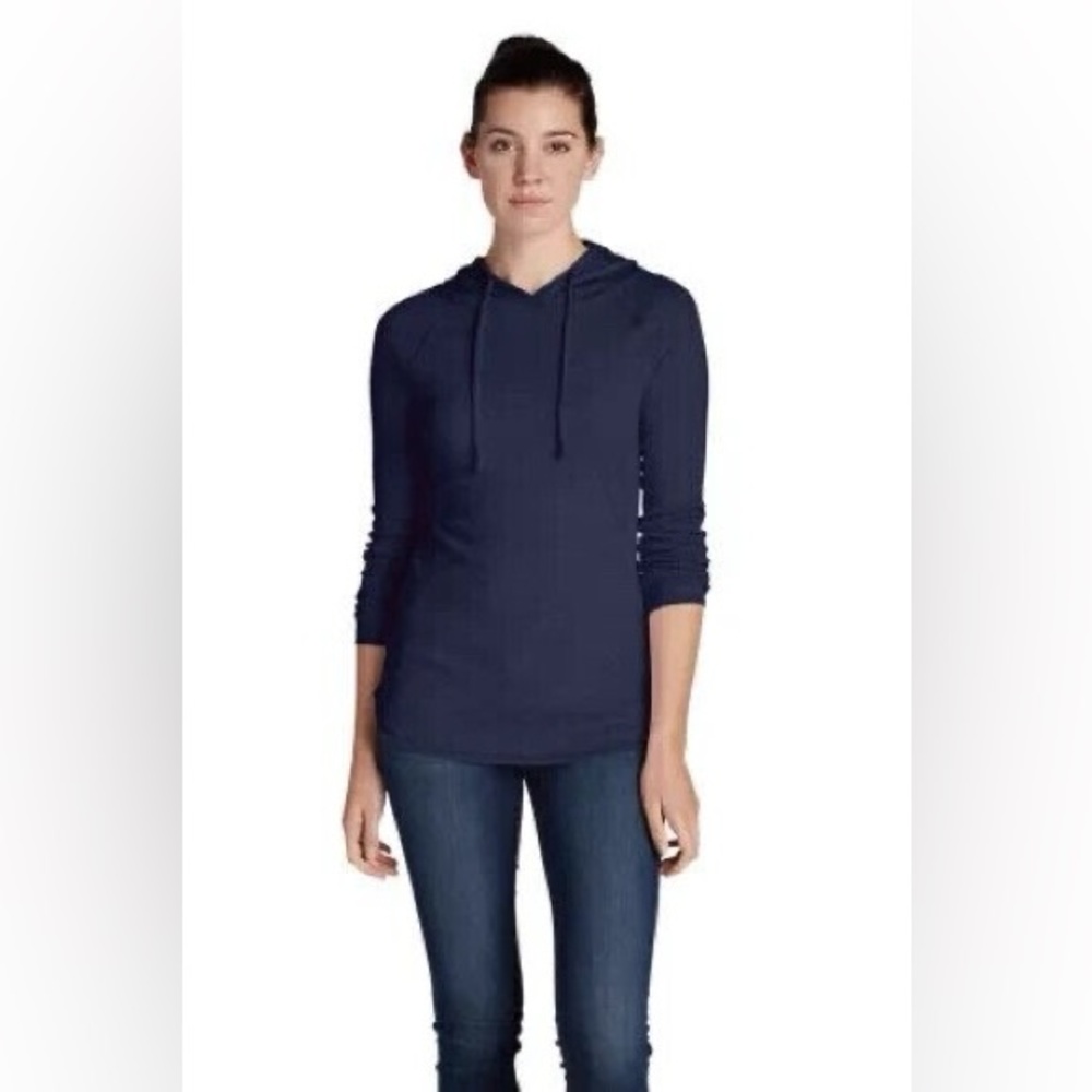 NWT Eddie Bauer Long Sleeve Favorite Pullover Hoodie Navy Blue Medium